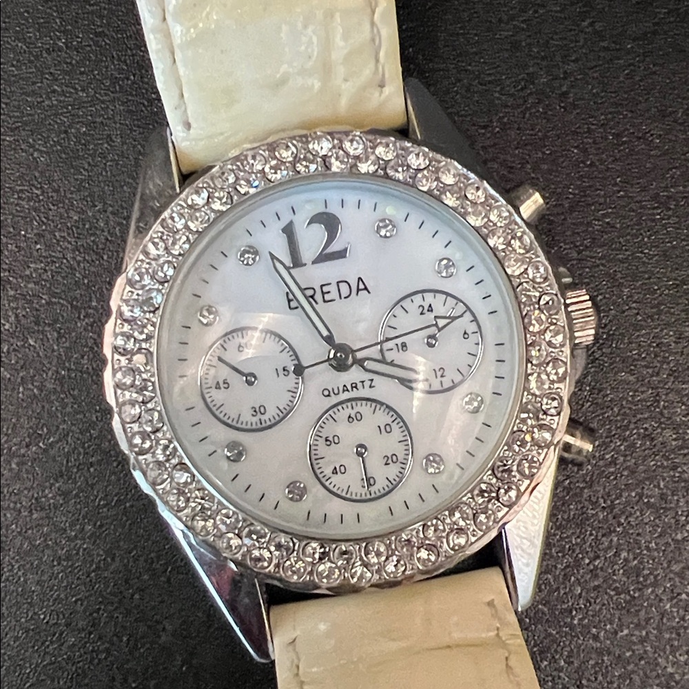 BREDA Crystal Bezel Quartz 9.25” Watch in Ivory